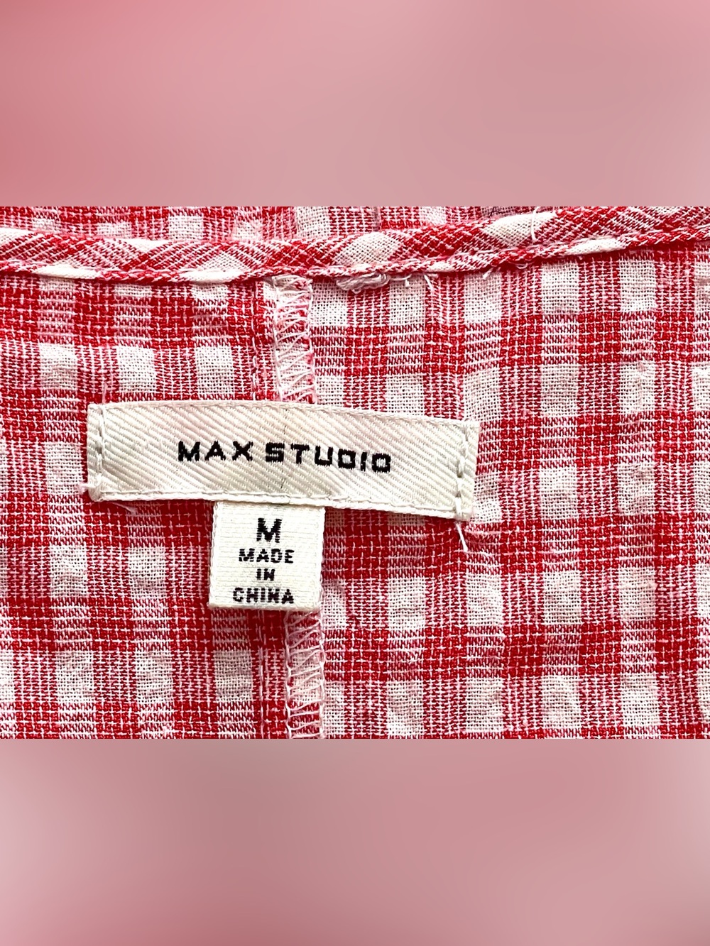 Max Studio ~ Red & White Gingham Flutter Sleeve Blouse - Medium - Picture 7 of 7